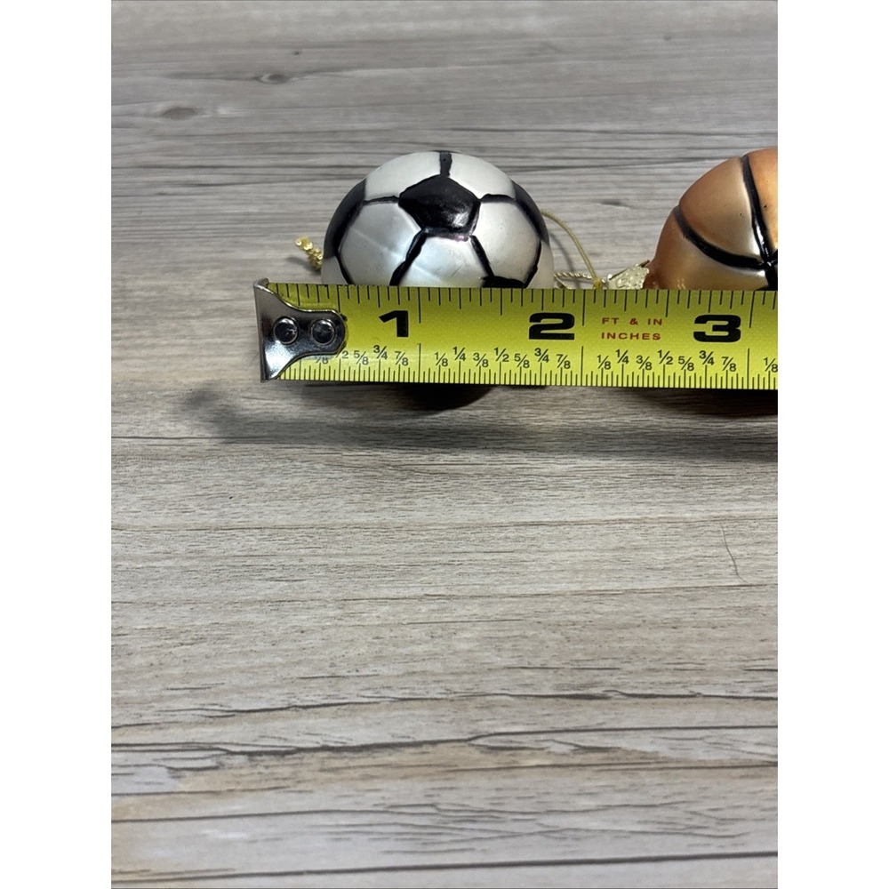 Glass Blown 2" Mini Ornaments Soccer Ball And Basketball - Picture 3 of 4
